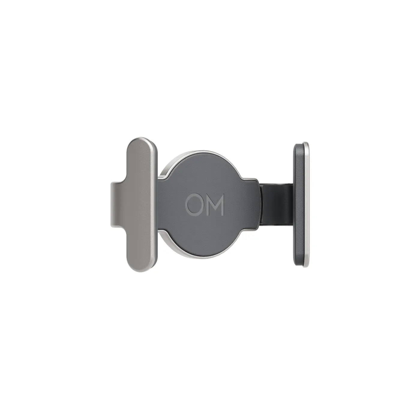 Phone holder with 'OM' branding on a white background