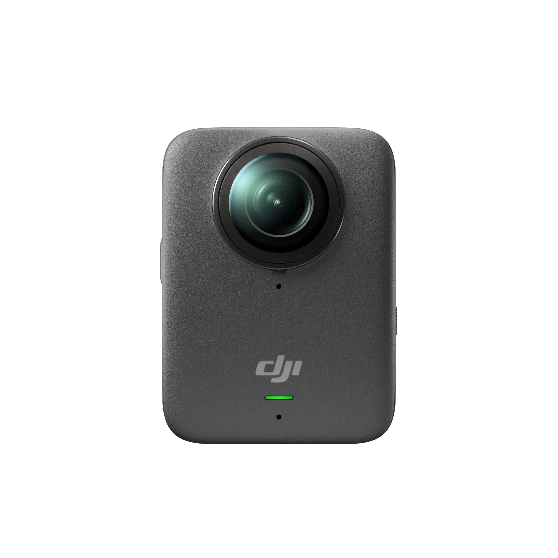 Gray action 360 camera with DJI logo on a white background