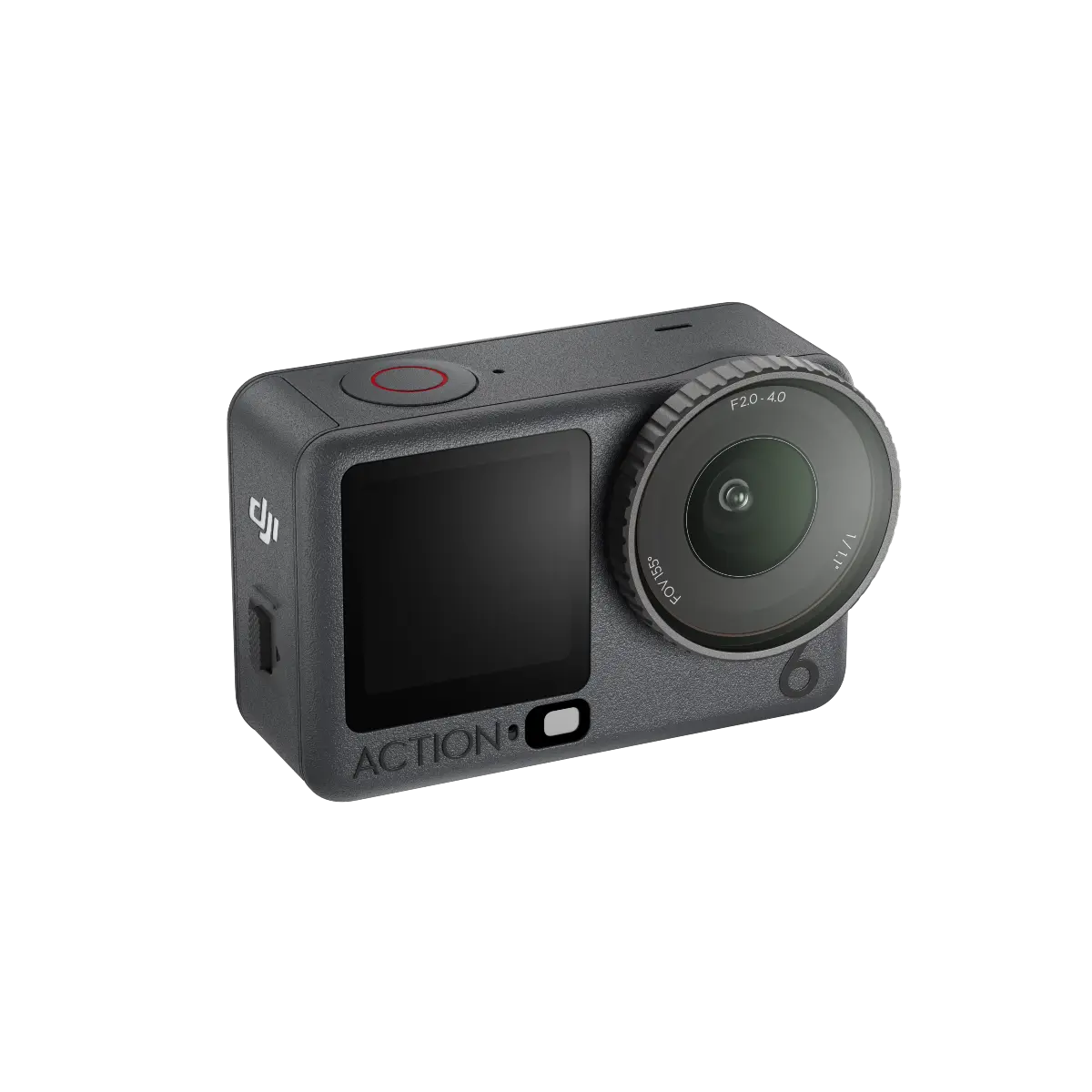 Action camera with screen and lens on a white background