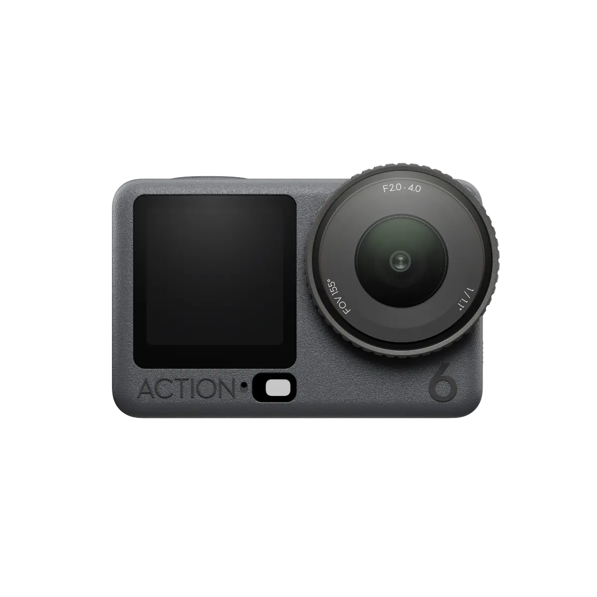 Action camera with a screen and lens on a white background