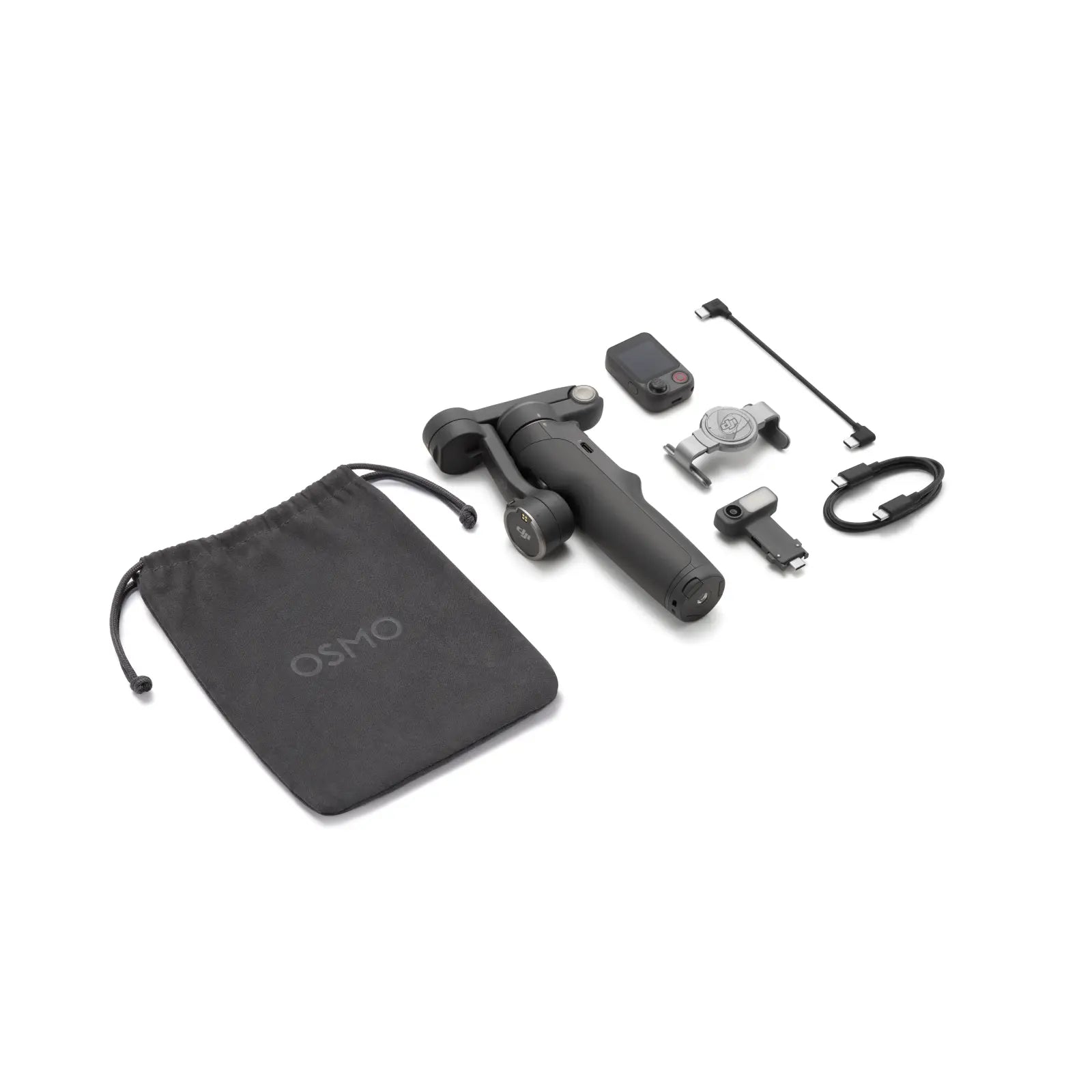 Osmo handheld camera stabilization system with accessories on a white background