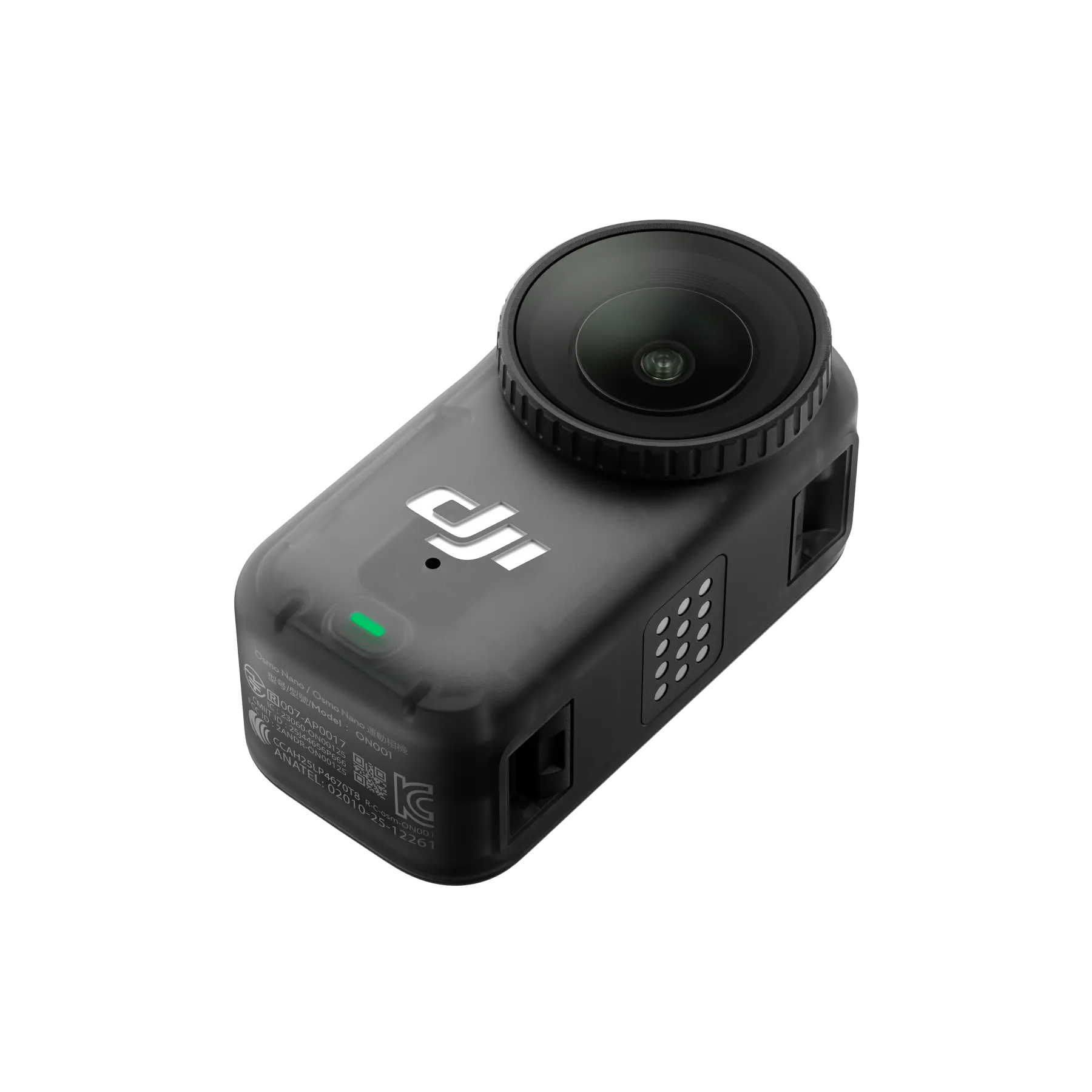 Black action camera with DJI logo on a white background