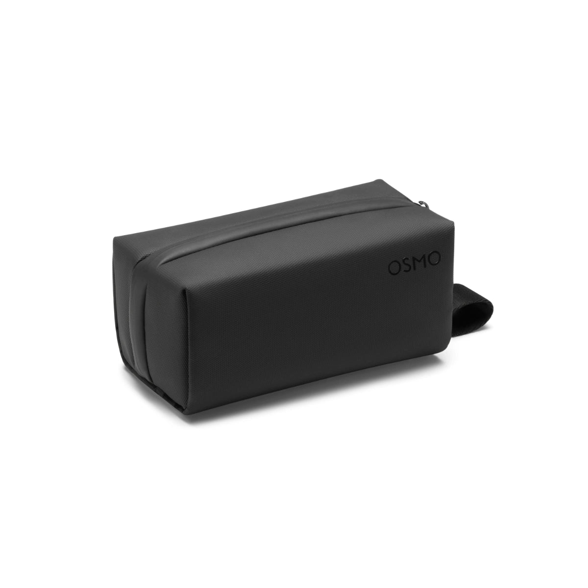 A black rectangular DJI OSMO travel pouch with a zippered closure and a small black loop handle, shown on a clean white background.