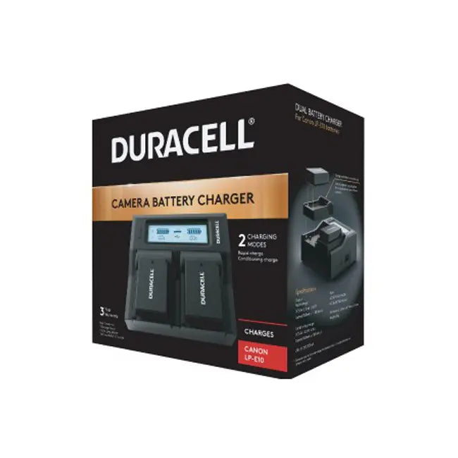 Duracell camera battery charger packaging on a white background