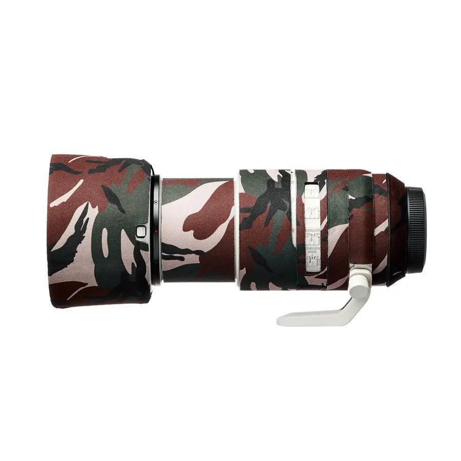 Camouflage-patterned lens on a white background