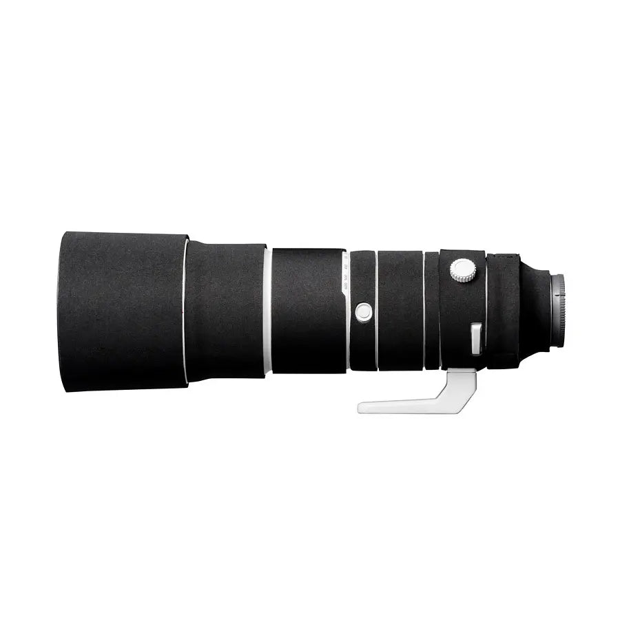 Black camera lens on a white background