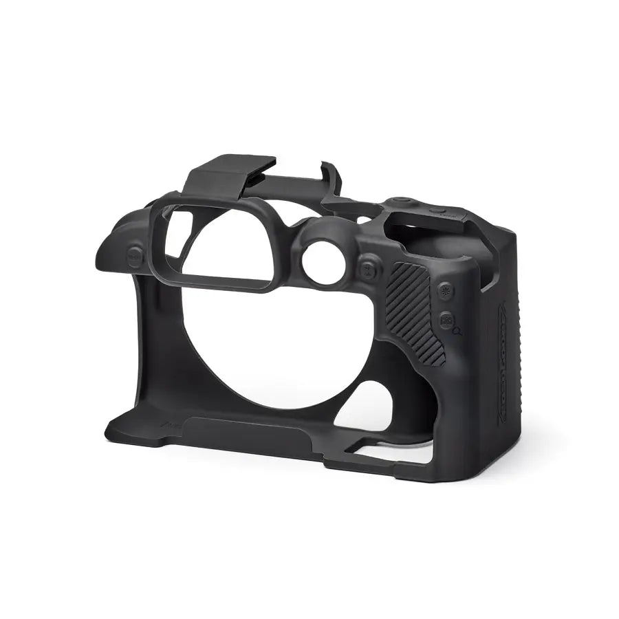 Black protective camera cage on a white background