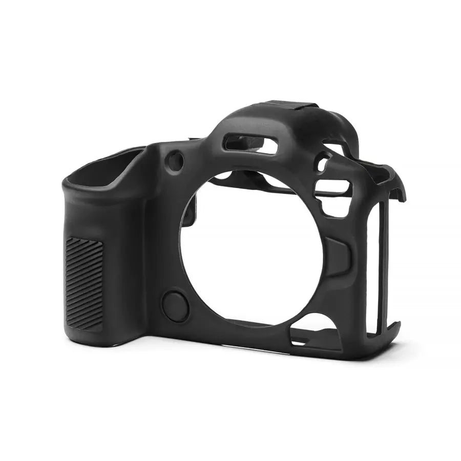 Black camera body protector on a white background