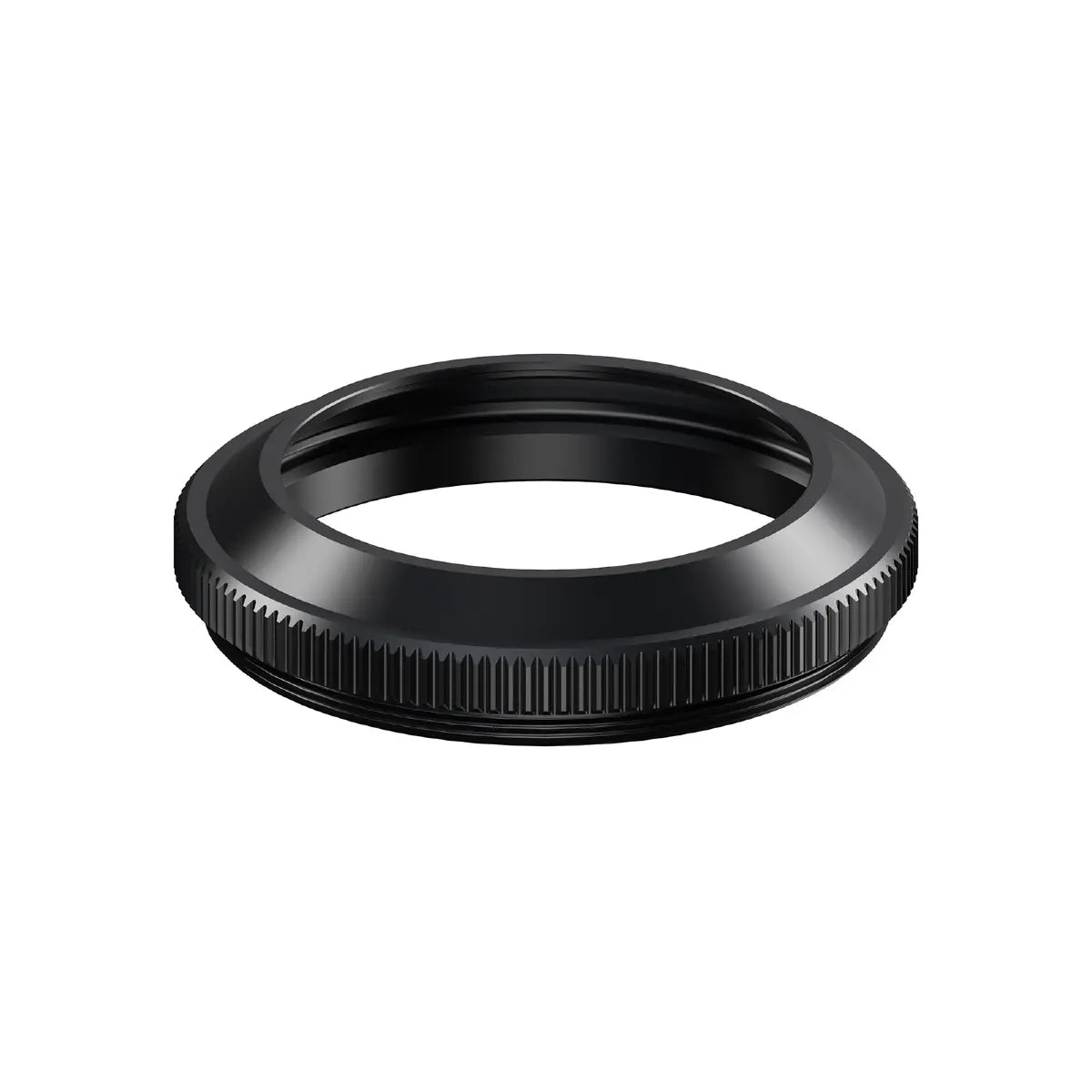 Black lens mount adapter on a white background