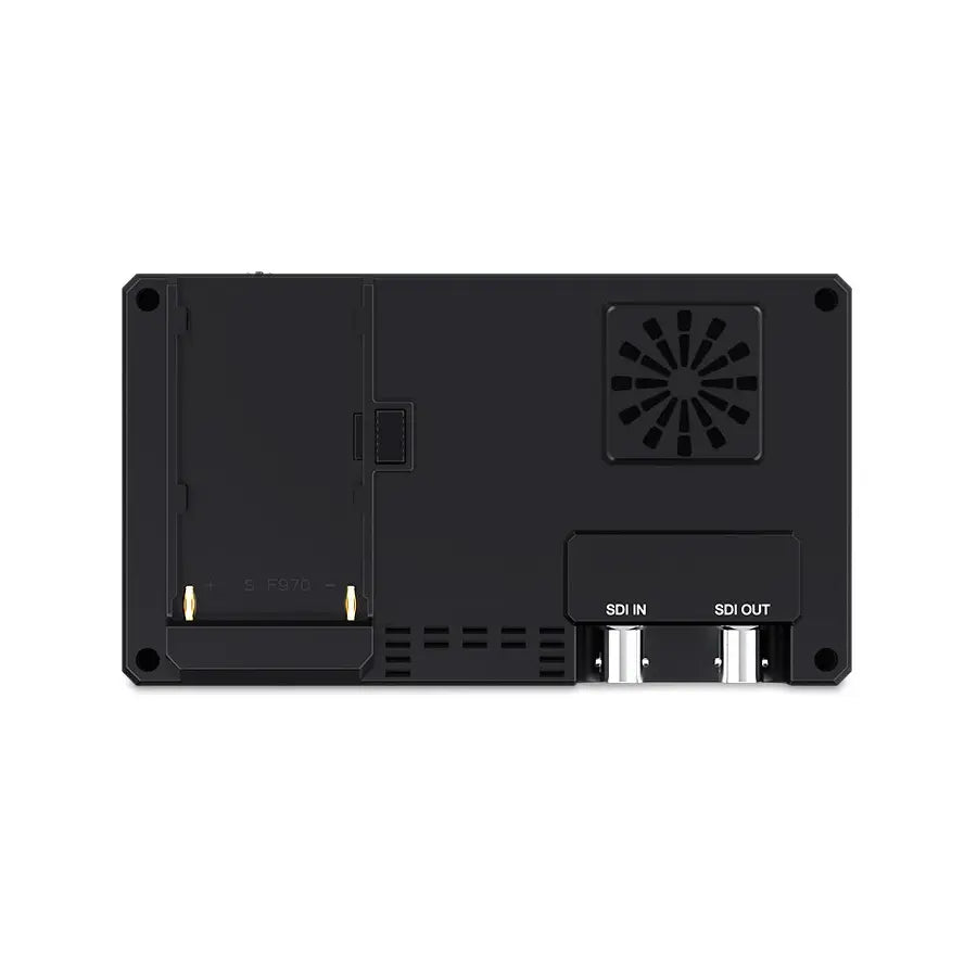 Black electronic device with SDI connectors on a white background