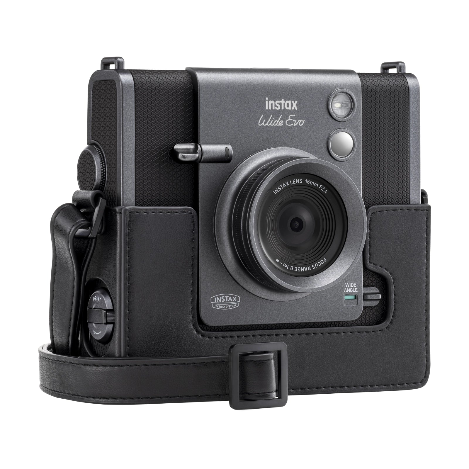 Fuji Instax Wide Evo Black Camera Case side angle on camera