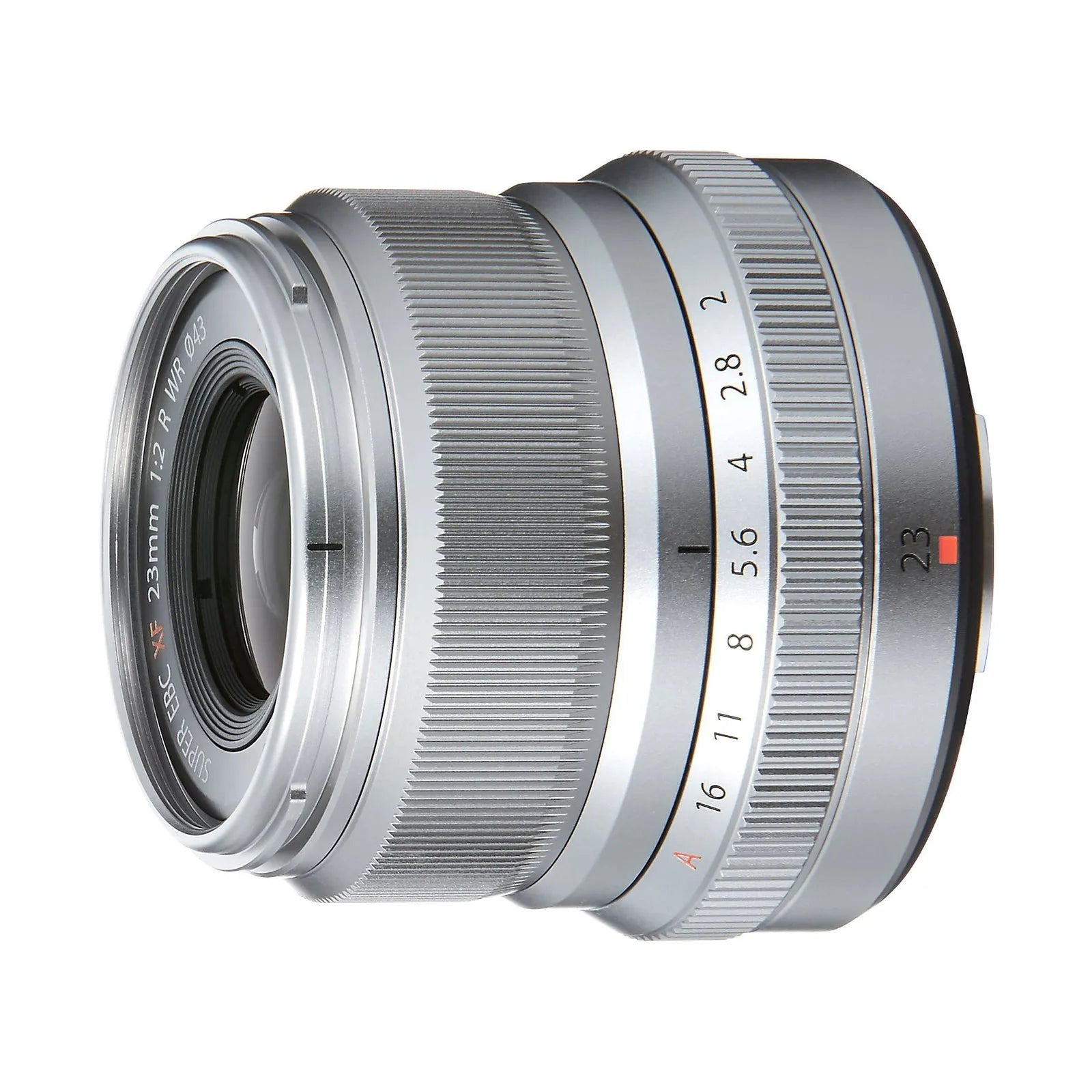 FujiFilm 23mm f2 R WR XF Lens - Silver side angle