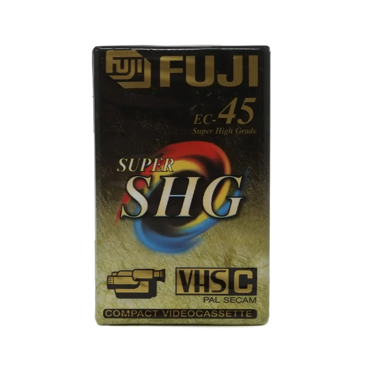 Vintage Fuji Super SHG VHS-C videocassette on a white background