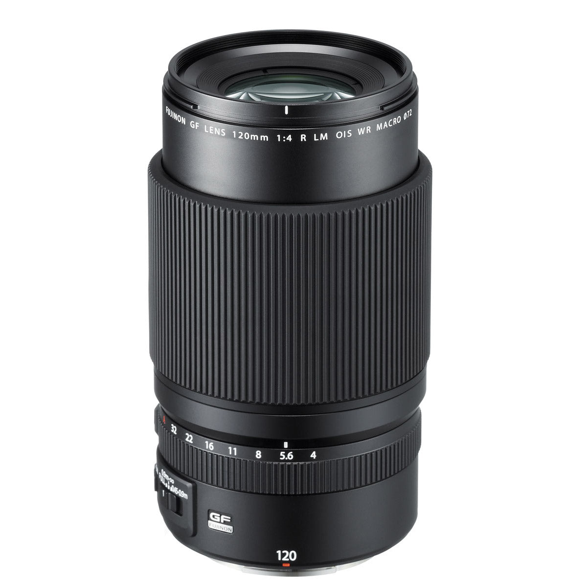 Fujifilm GF 120mm f4 R LM OIS WR Macro Lens product photo top angle