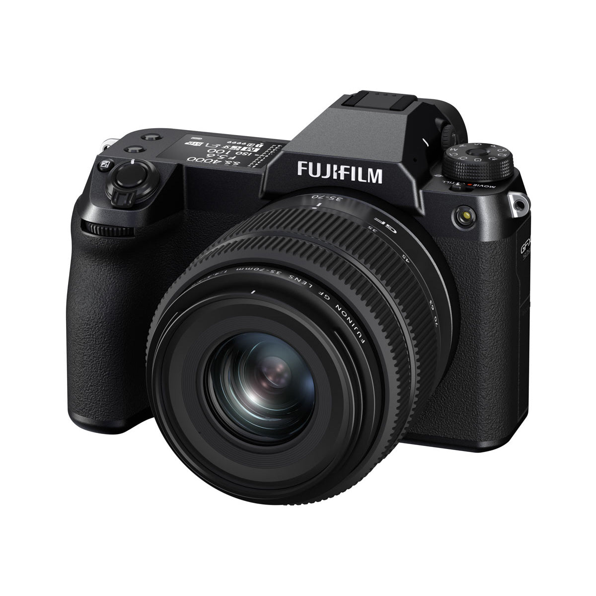 Fujifilm GFX 50S II Medium Format Camera with 35-70mm Lens front view from side angle