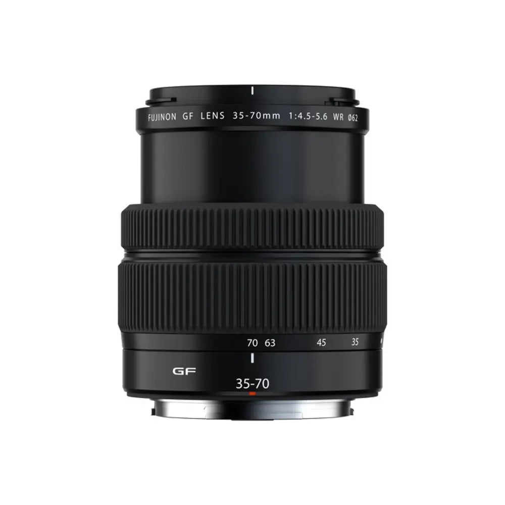 Camera lens with specifications on a white background