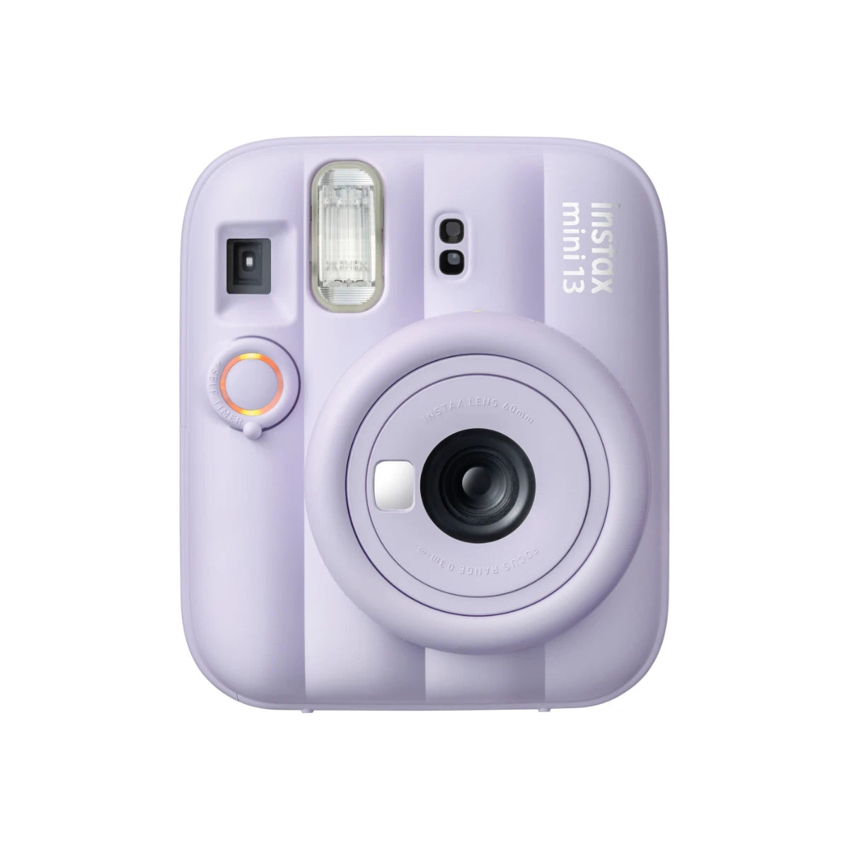 Lavender instant camera with Fujifilm branding on a white background