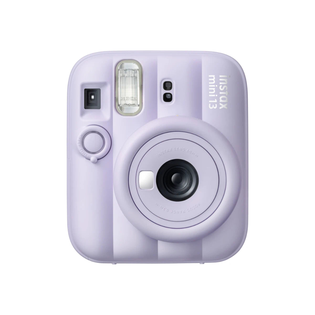 Lavender instant camera with Fujifilm branding on a white background