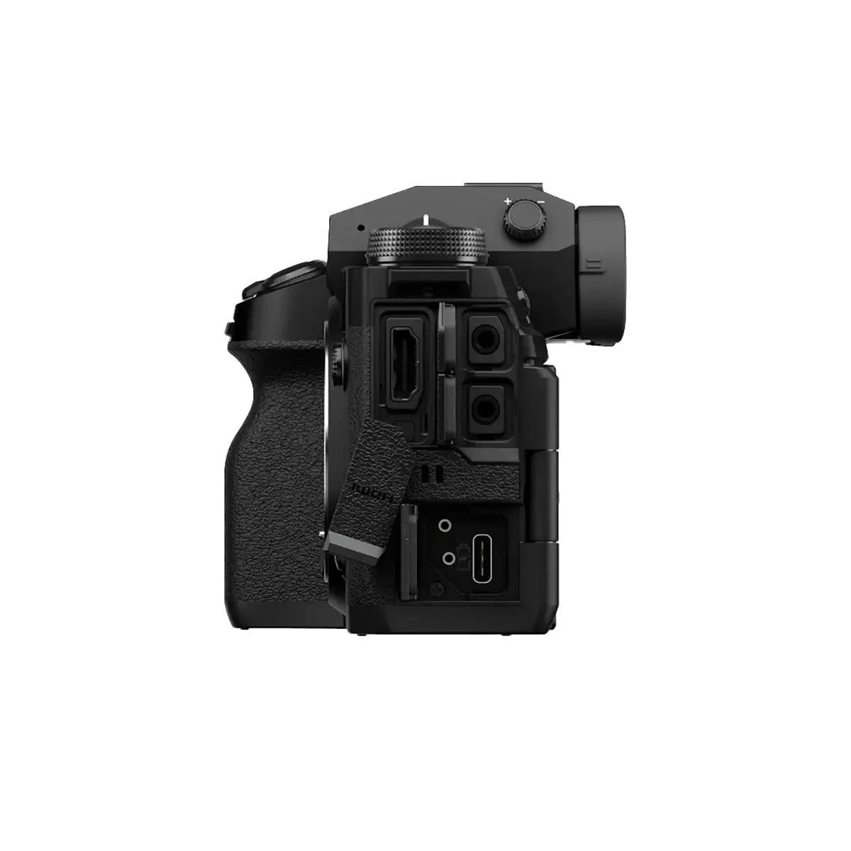 Fujifilm X-H2S Mirrorless Camera Body - Black side with media ports open