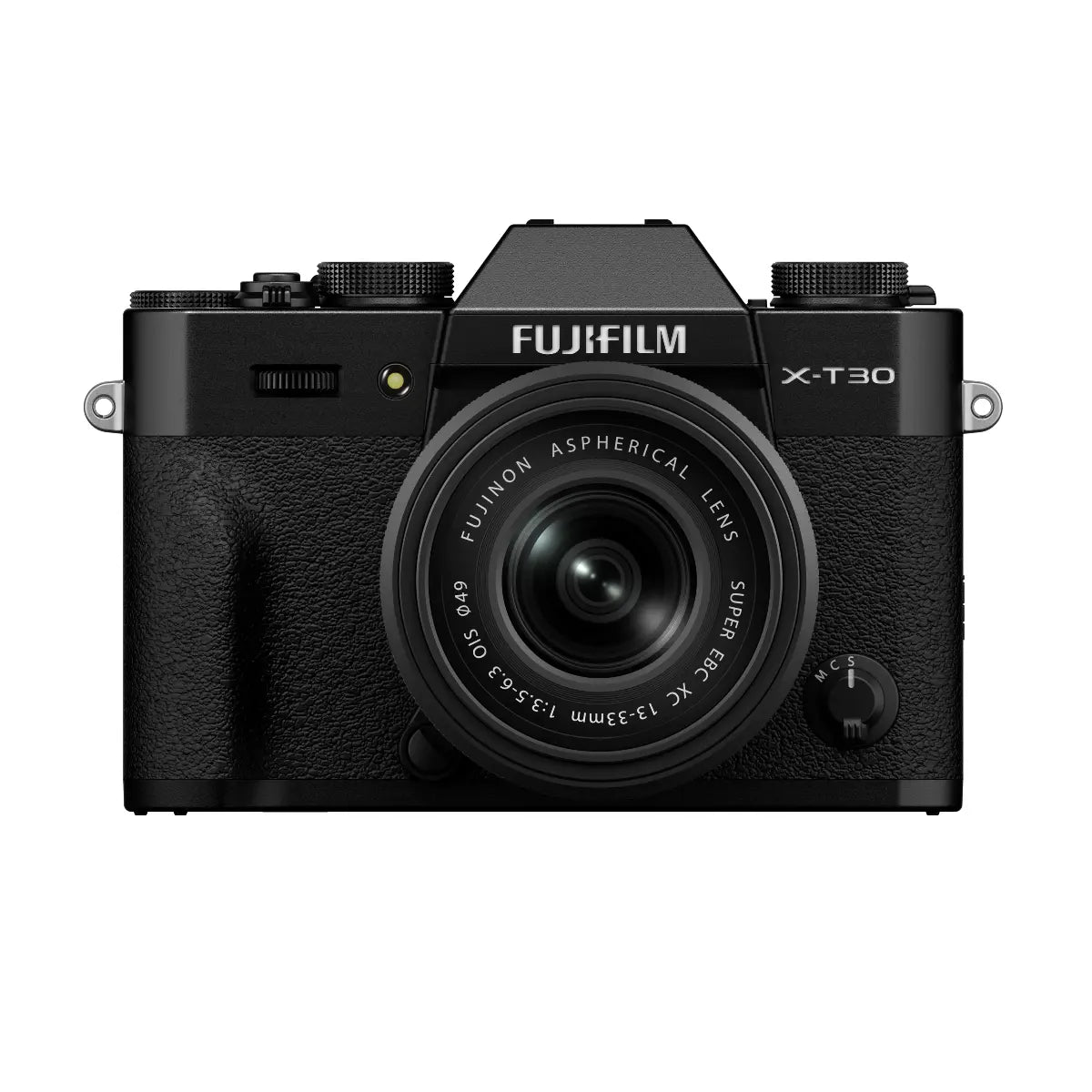 Black Fujifilm X-T30 camera on a white background