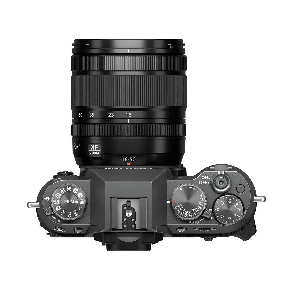 Fujifilm X-T50 Camera with XF 16-50mm F2.8-4.8 R LM WR Lens - Charcoal Silver top