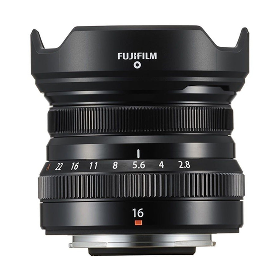 Fujifilm XF 16mm f2.8 R WR Lens - Black top with lens hood