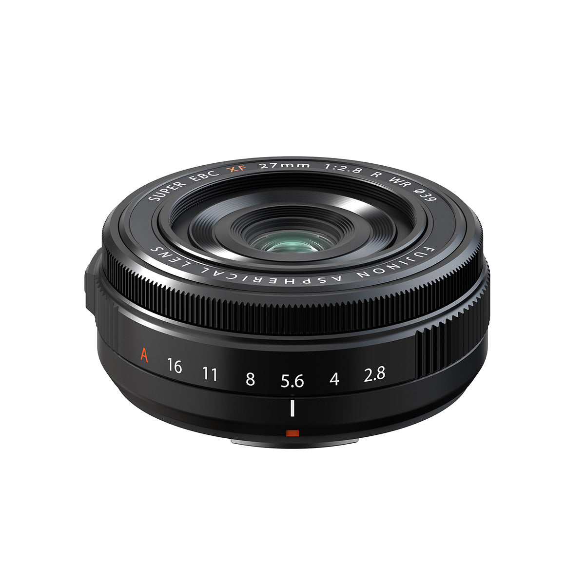 Fujifilm XF 27mm F2.8 R WR Lens product photo side angle vertical