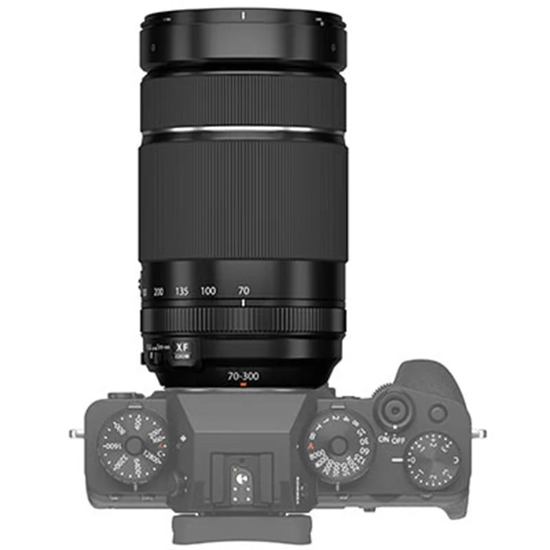 Fujifilm XF 70-300mm f4-5.6 R LM OIS WR Lens product photo front attached to camera