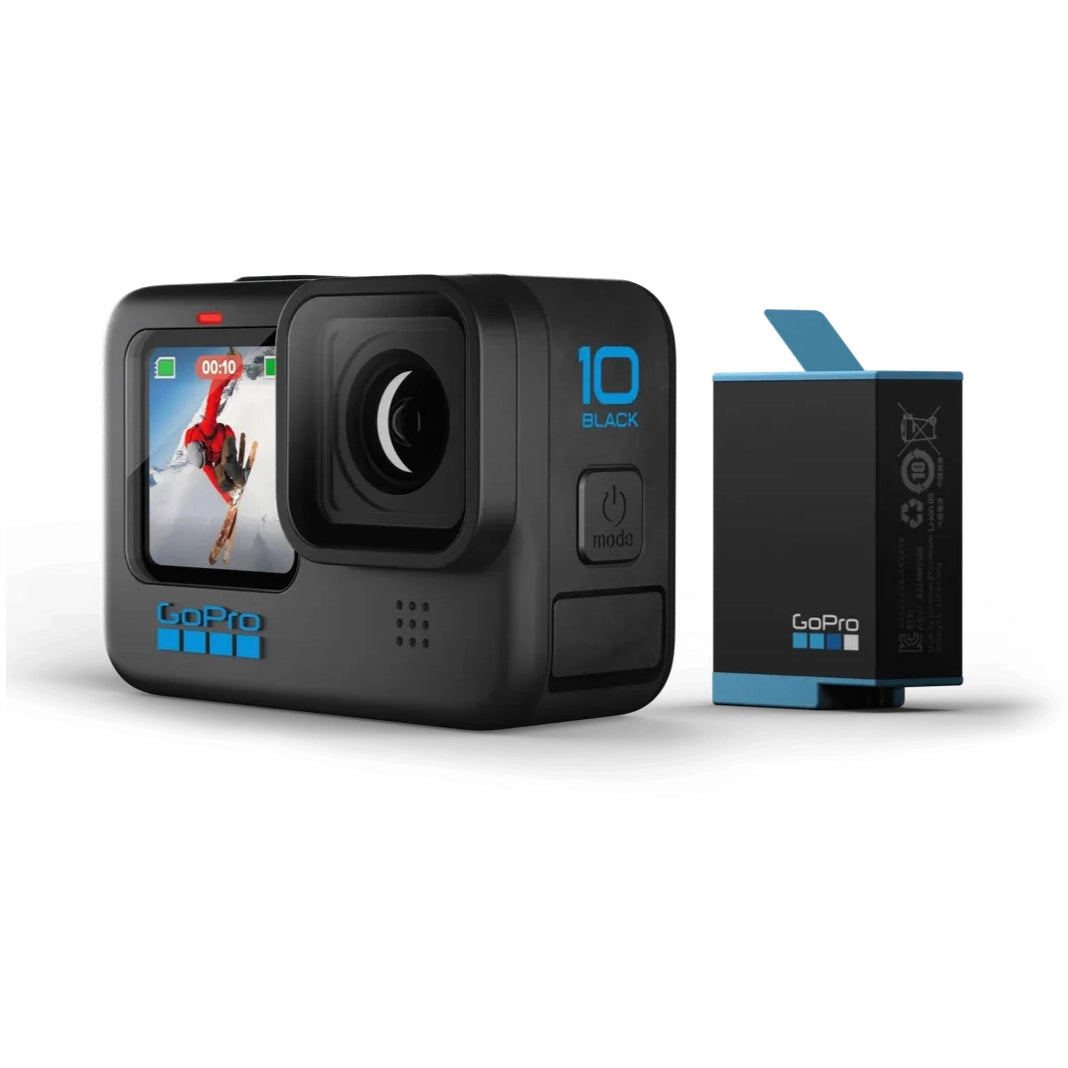 GoPro HERO 10 Black Action Camera front with battery