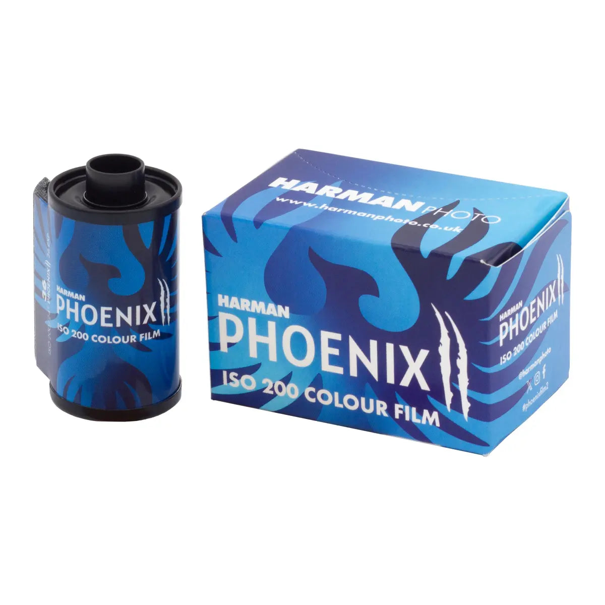 HARMAN Phoenix II 135 Film front angle of box and film roll
