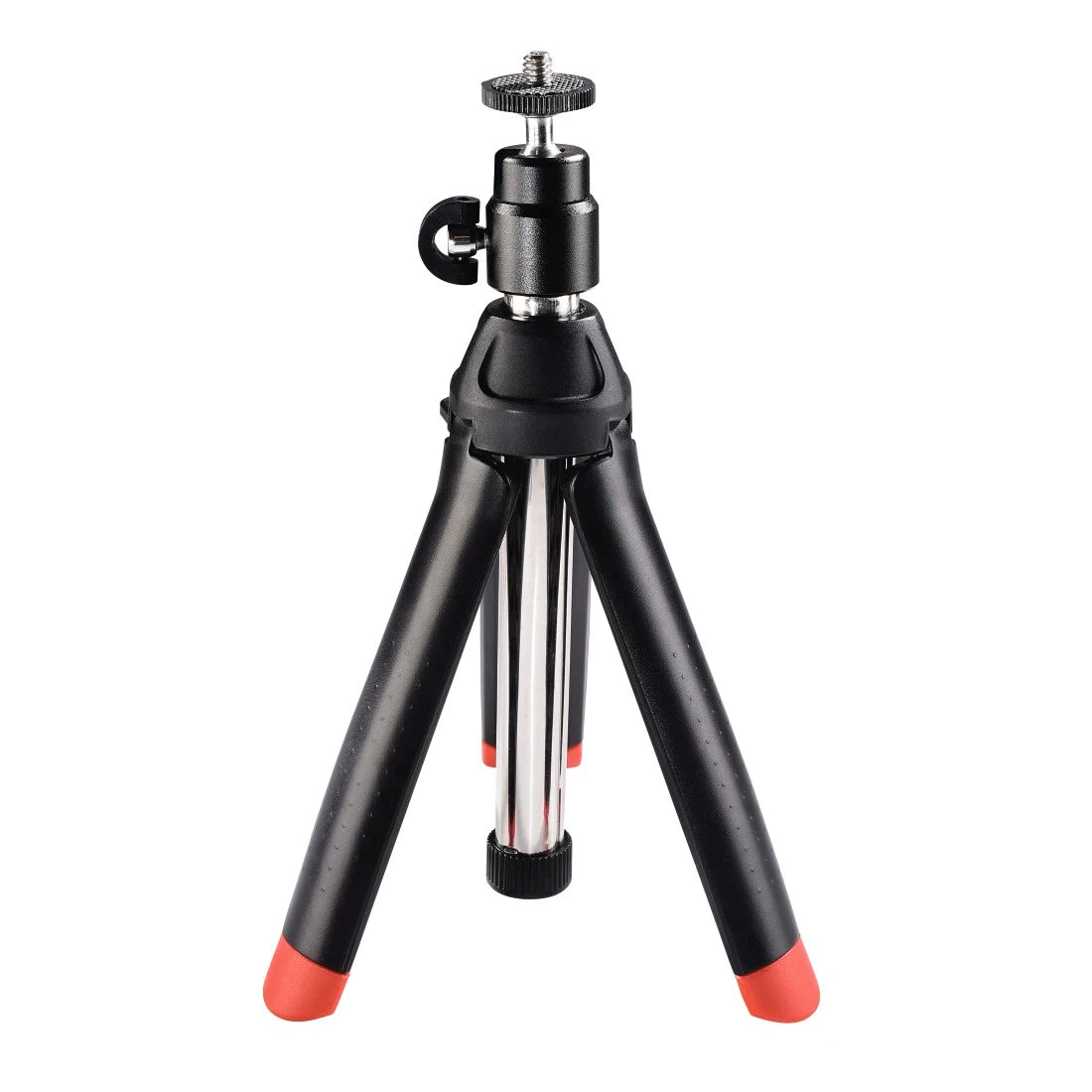 Black and red tripod with a ball head on a white background