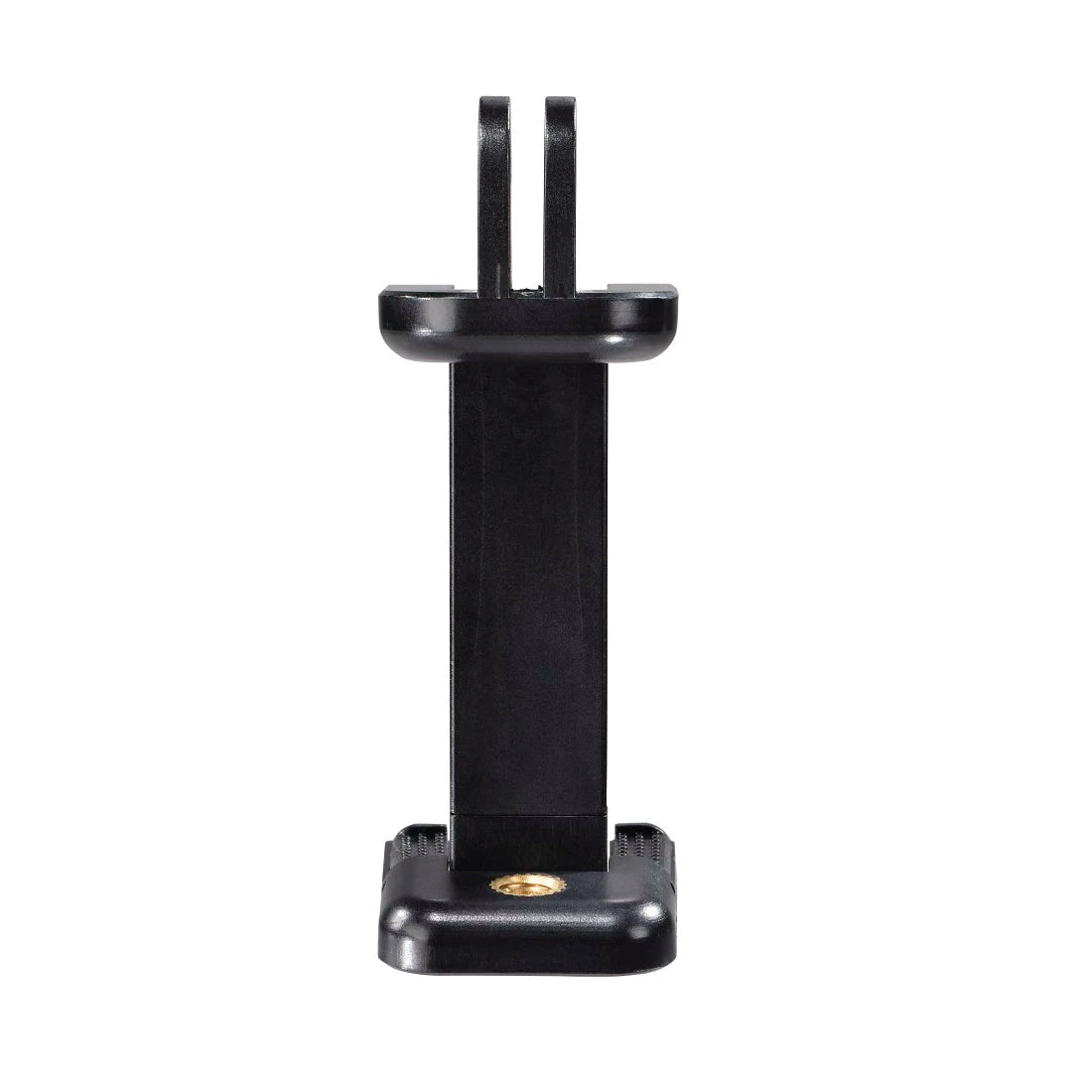 Black metal stand with a circular base on a white background