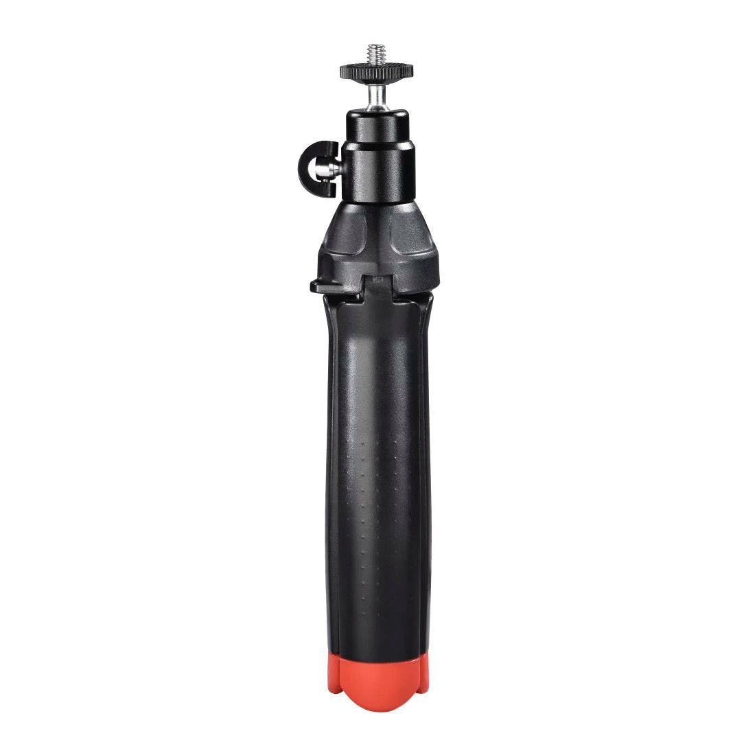 Black and red adjustable tripod head on a white background