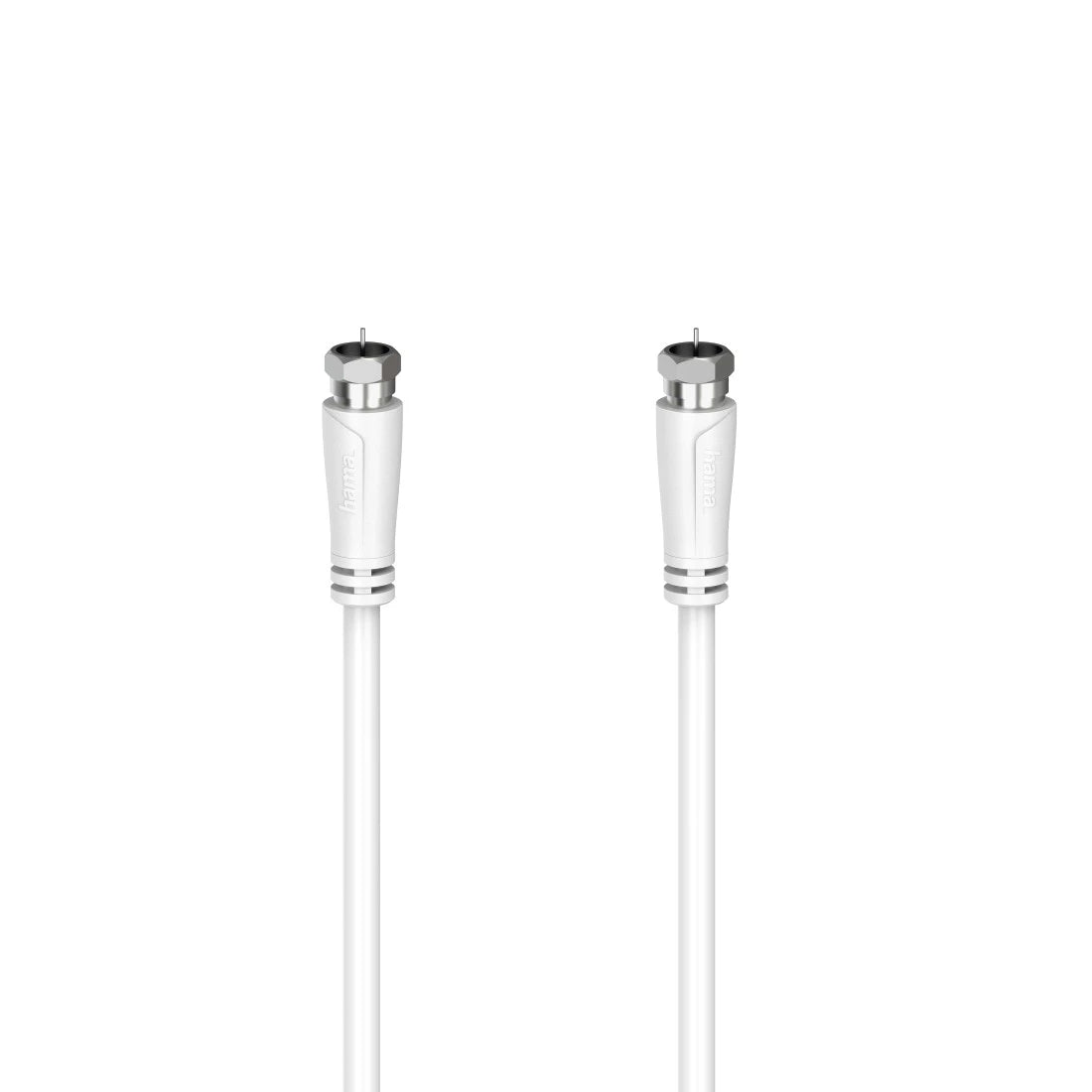 Two white cables with metallic connectors on a white background