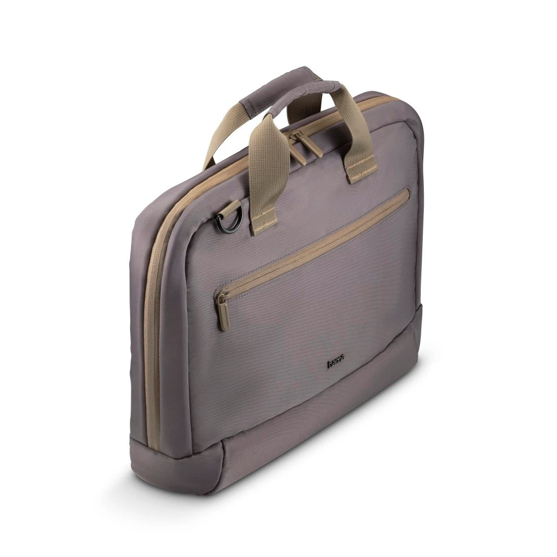 Gray briefcase with beige accents on a white background