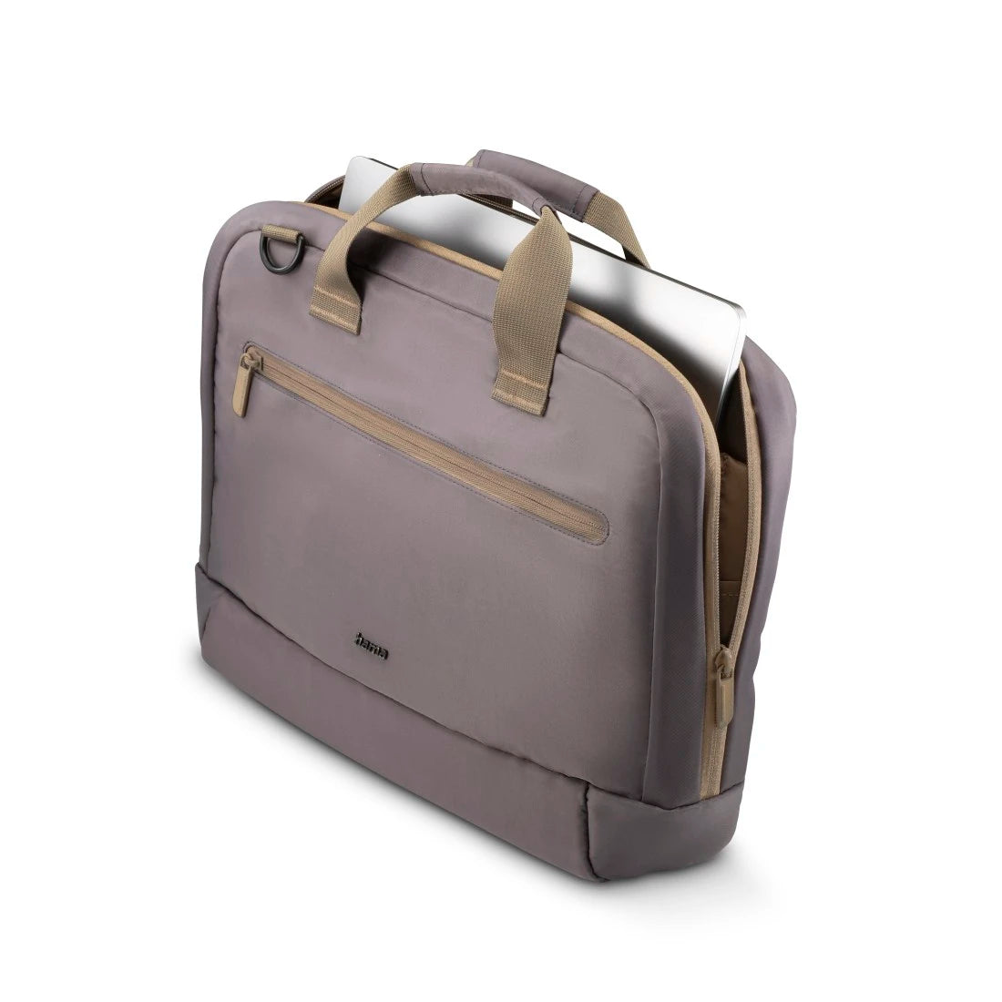 Gray laptop bag with a zipper on a white background