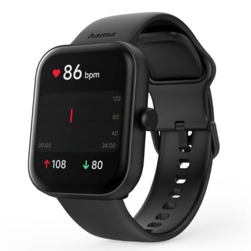 Hama 5000 Fitness Tracker Smart Watch, 1.65" LCD Touch Screen, Waterproof, Hands-Free Calling, Black
