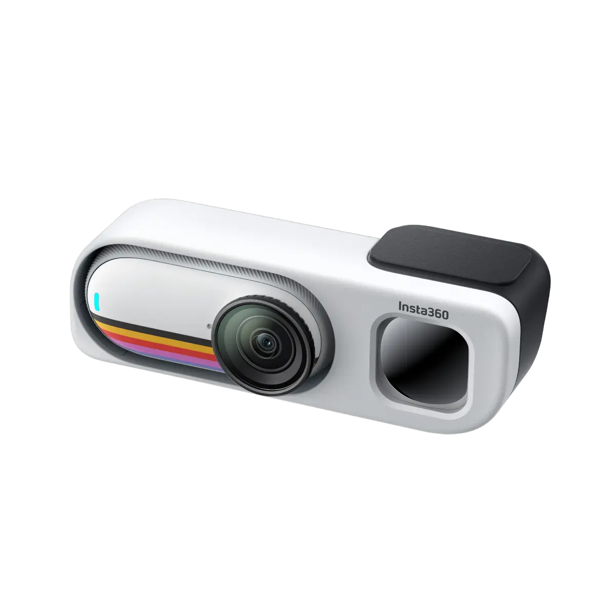 White camera with black accents on a white background