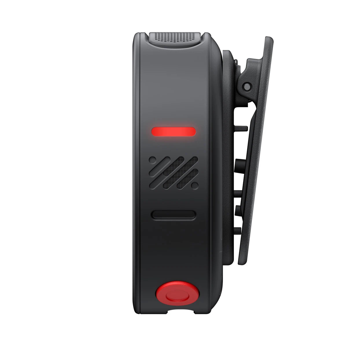 Black electronic device with red buttons on a white background