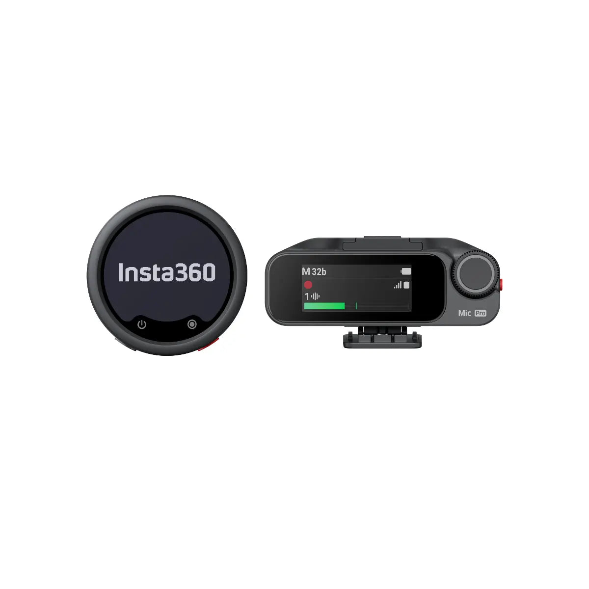 Insta360 action camera with display on a white background