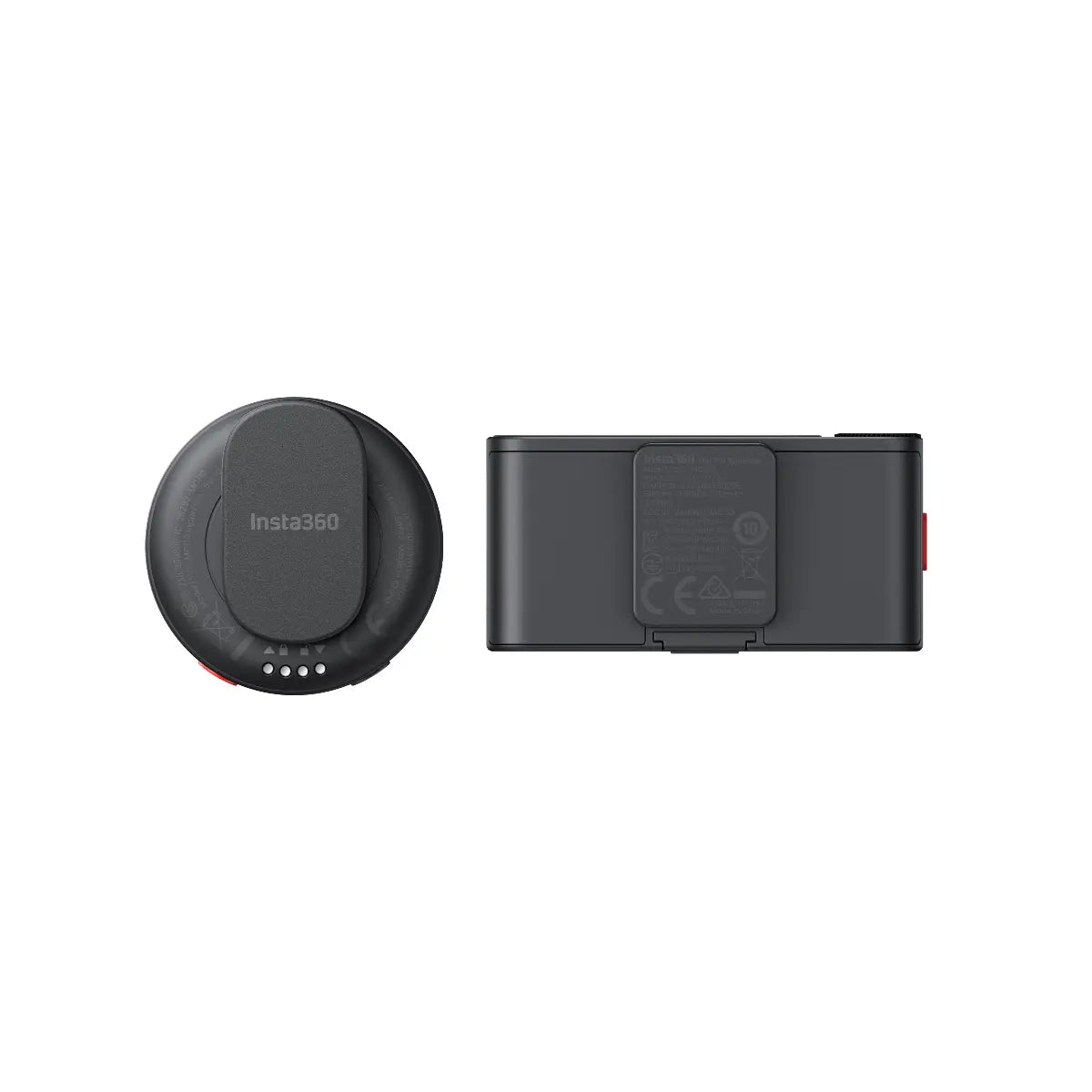Two black camera accessories on a white background, one with 'Insta360' branding.