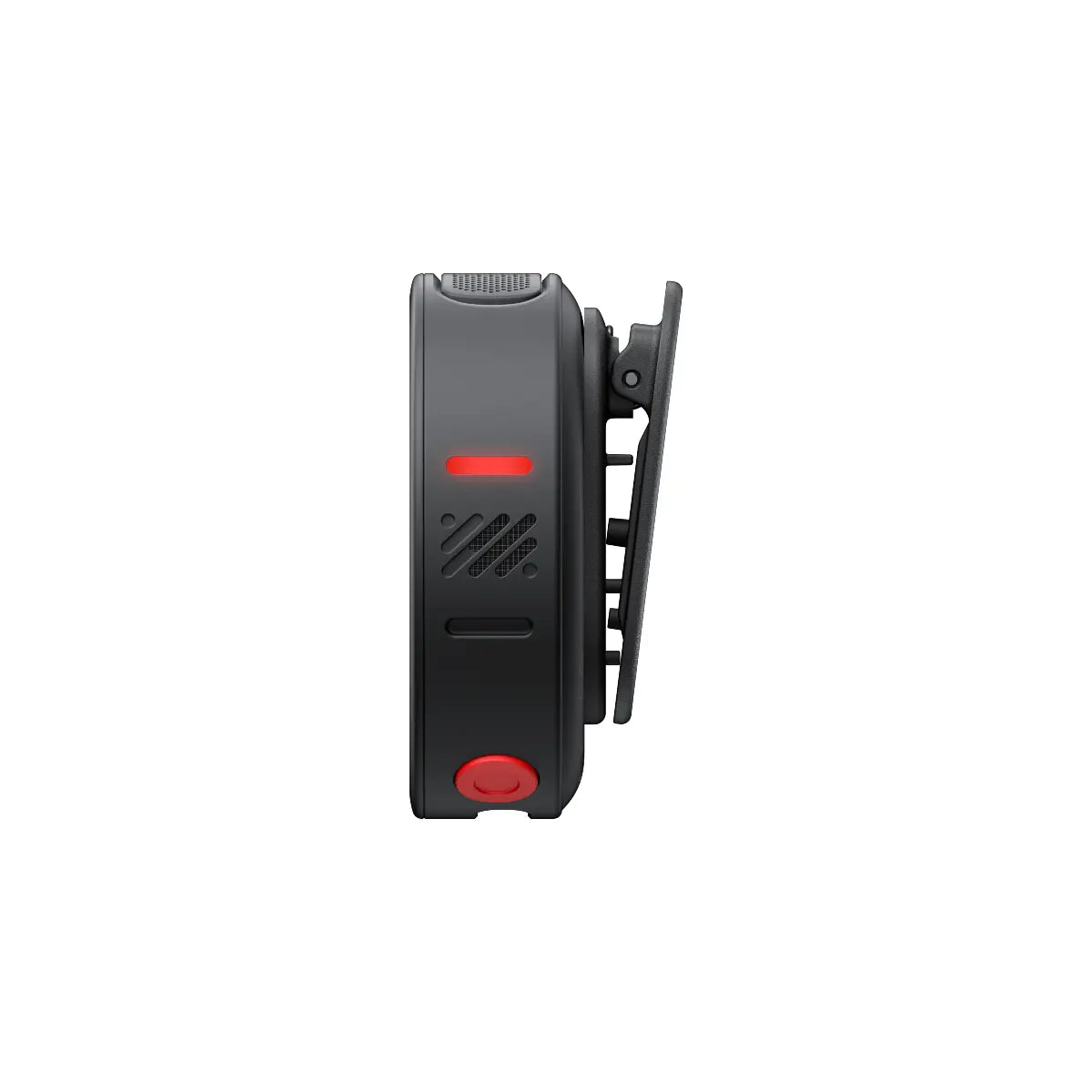 Black electronic device with red buttons on a white background
