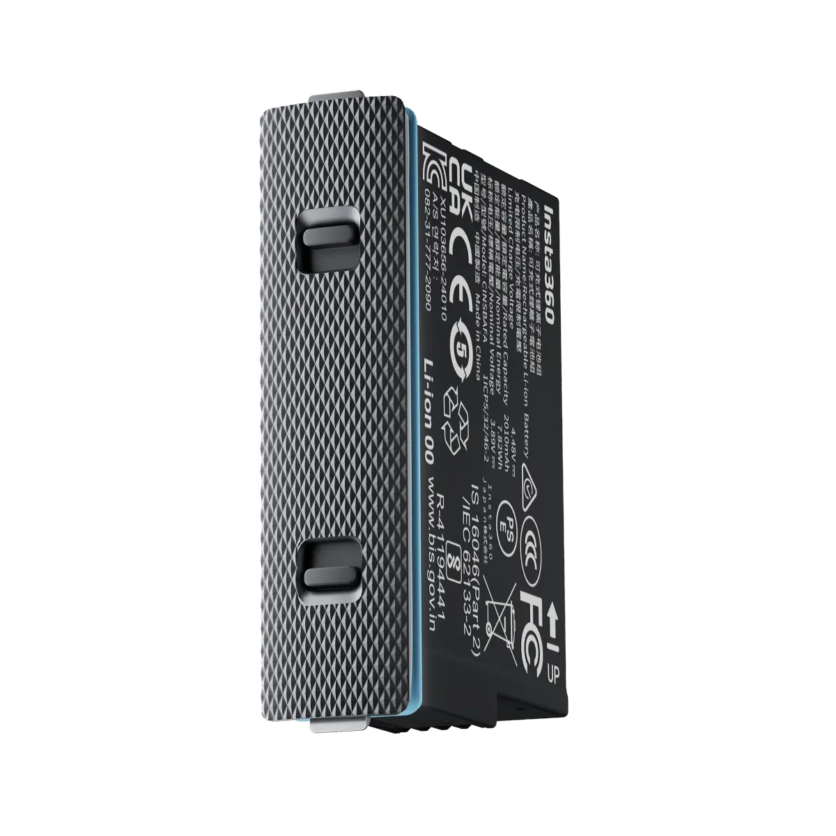 Black electronic device with text and symbols on a white background