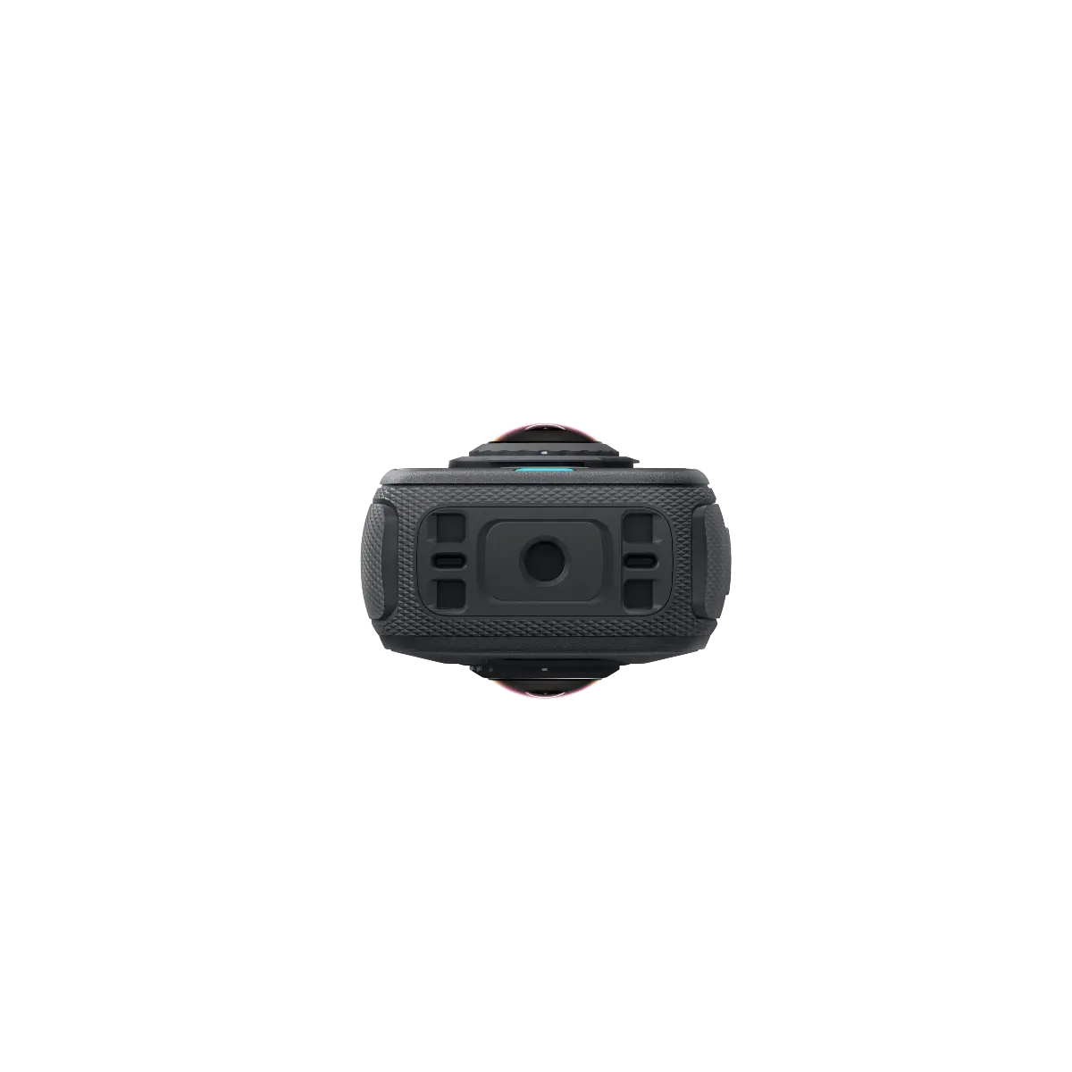 Black camera lens on a white background