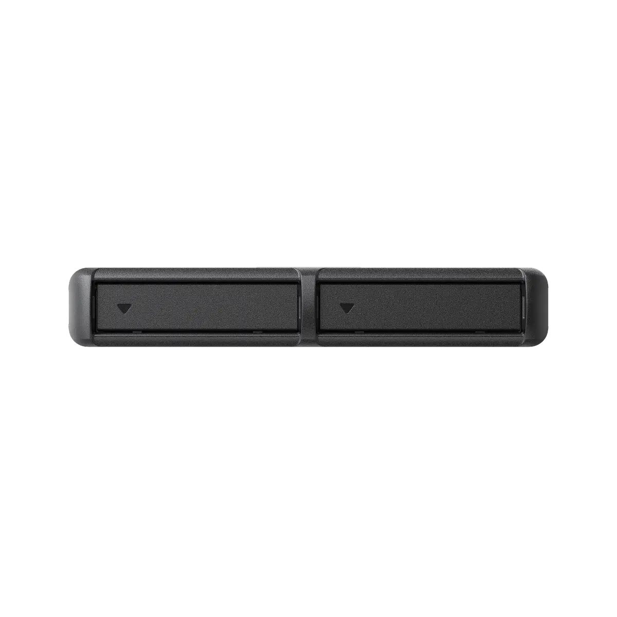 Black rectangular switch with two buttons on a white background