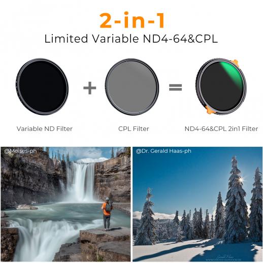 K&F Concept 72mm Variable ND4-64 CPL Filter, ND Polarizing CPL Circular Polarizing Fader Neutral Density Filter (KF01.1916)