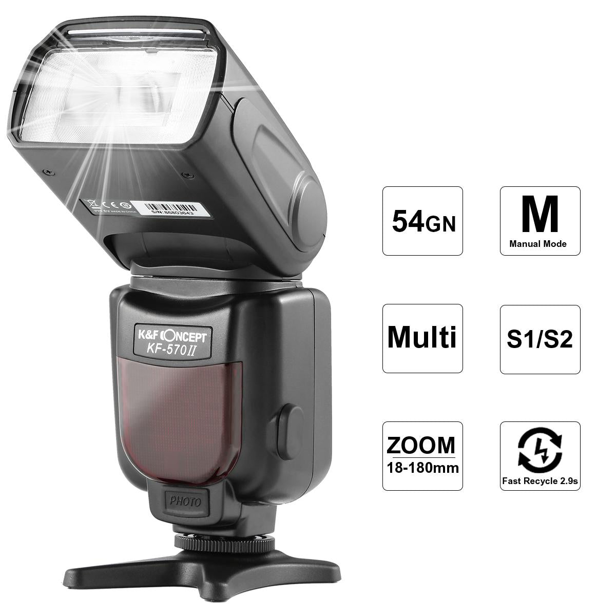 K&F Concept570 II Flash for Canon Nikon with Single-Contact Shoe Mount