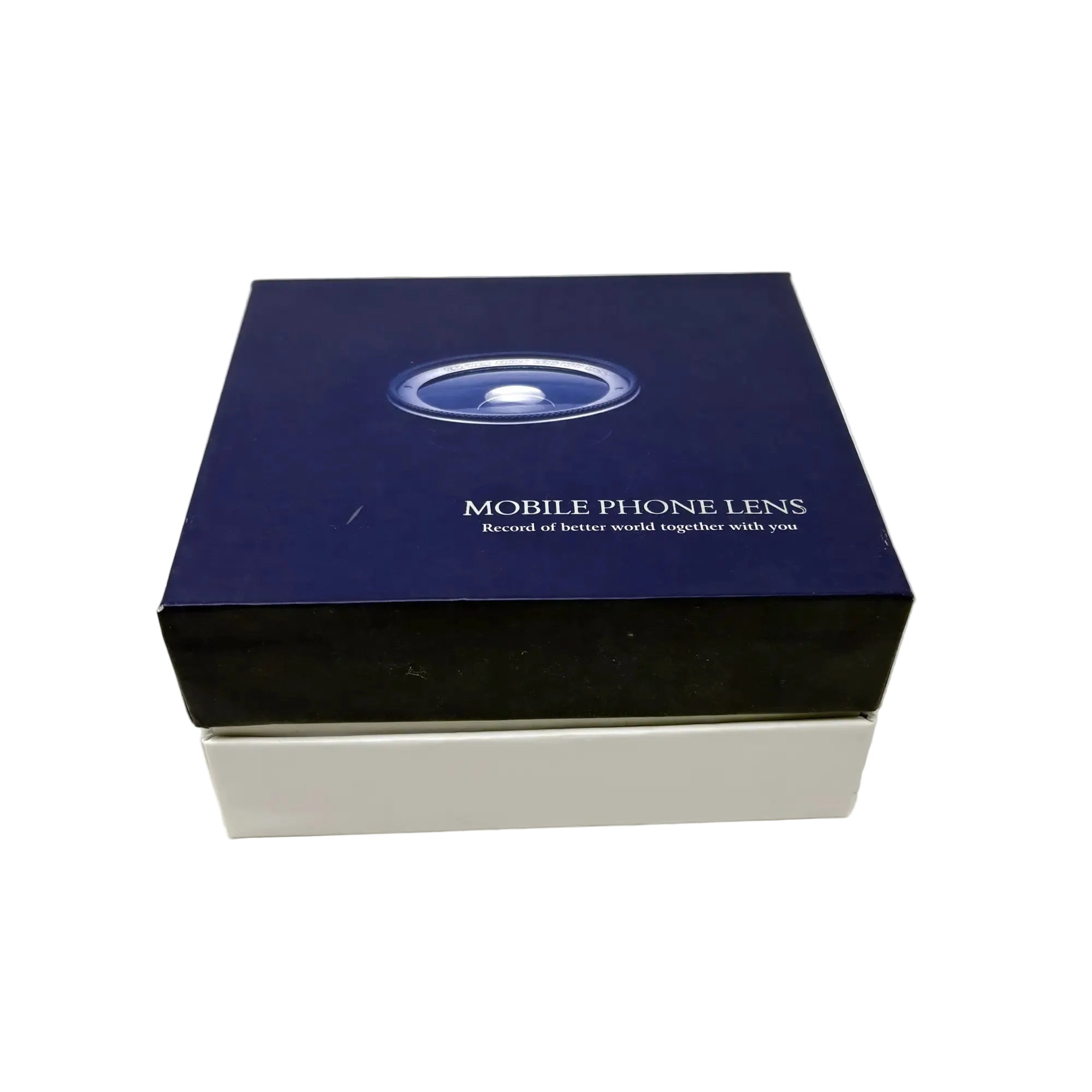 Blue box with 'Mobile Phone Lens' branding on a white background
