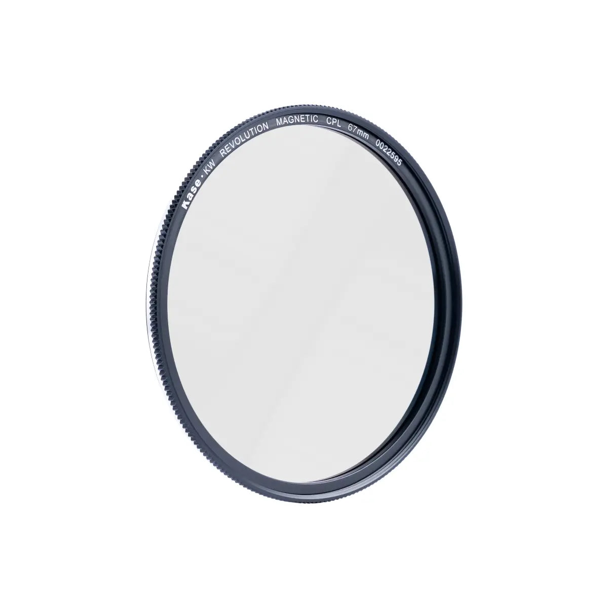 Camera lens filter with brand name on a white background