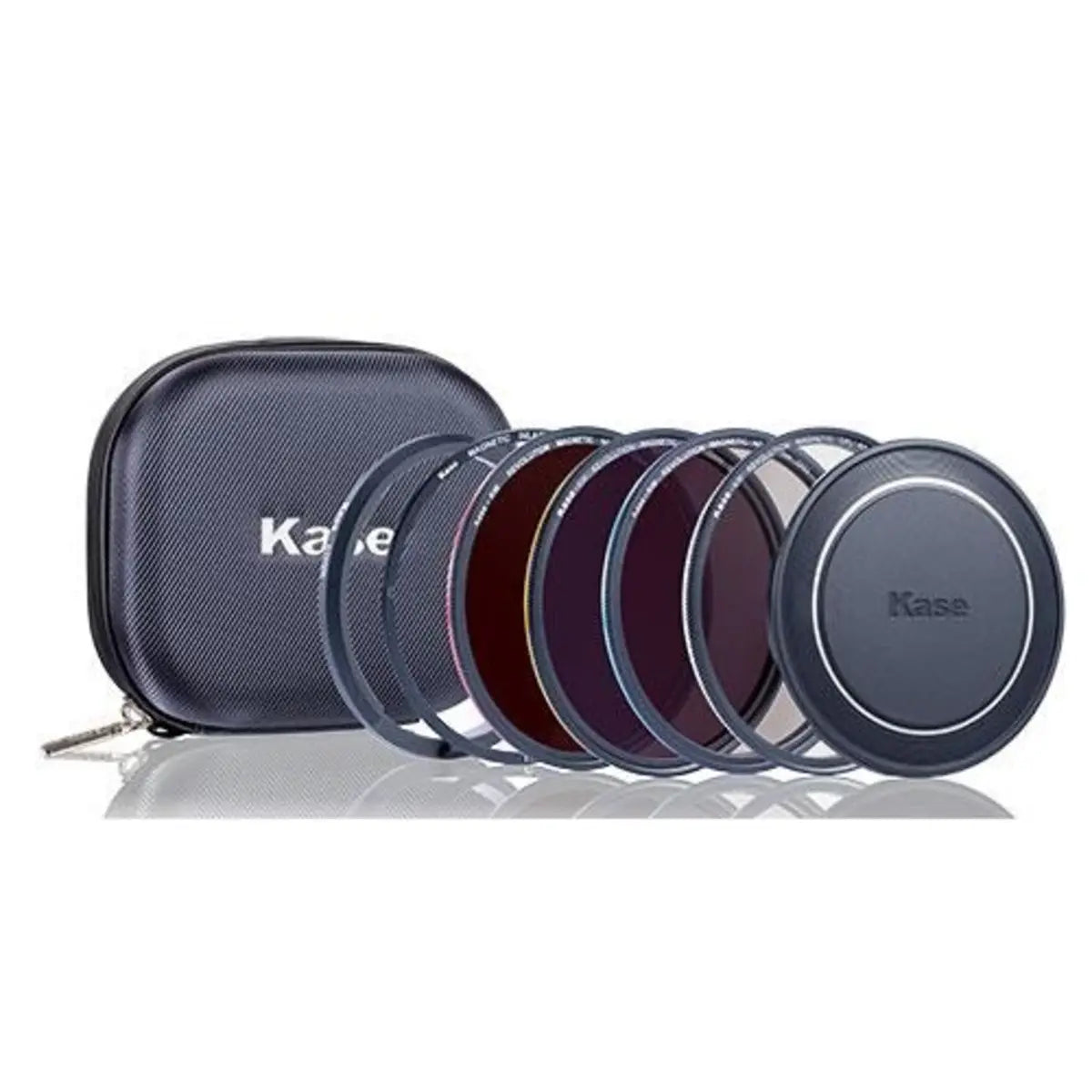 Kase filter set with carrying case on a white background